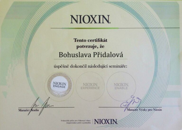 Certifikát Nioxin Engage